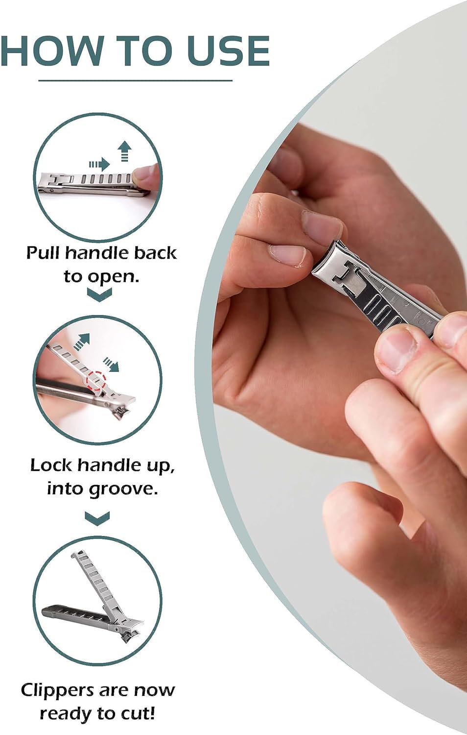 Cortaúñas táctico EDC para uñas duradero, afilado, cortador de acero inoxidable, compatible con llavero para precisión sobre la marcha, transporte