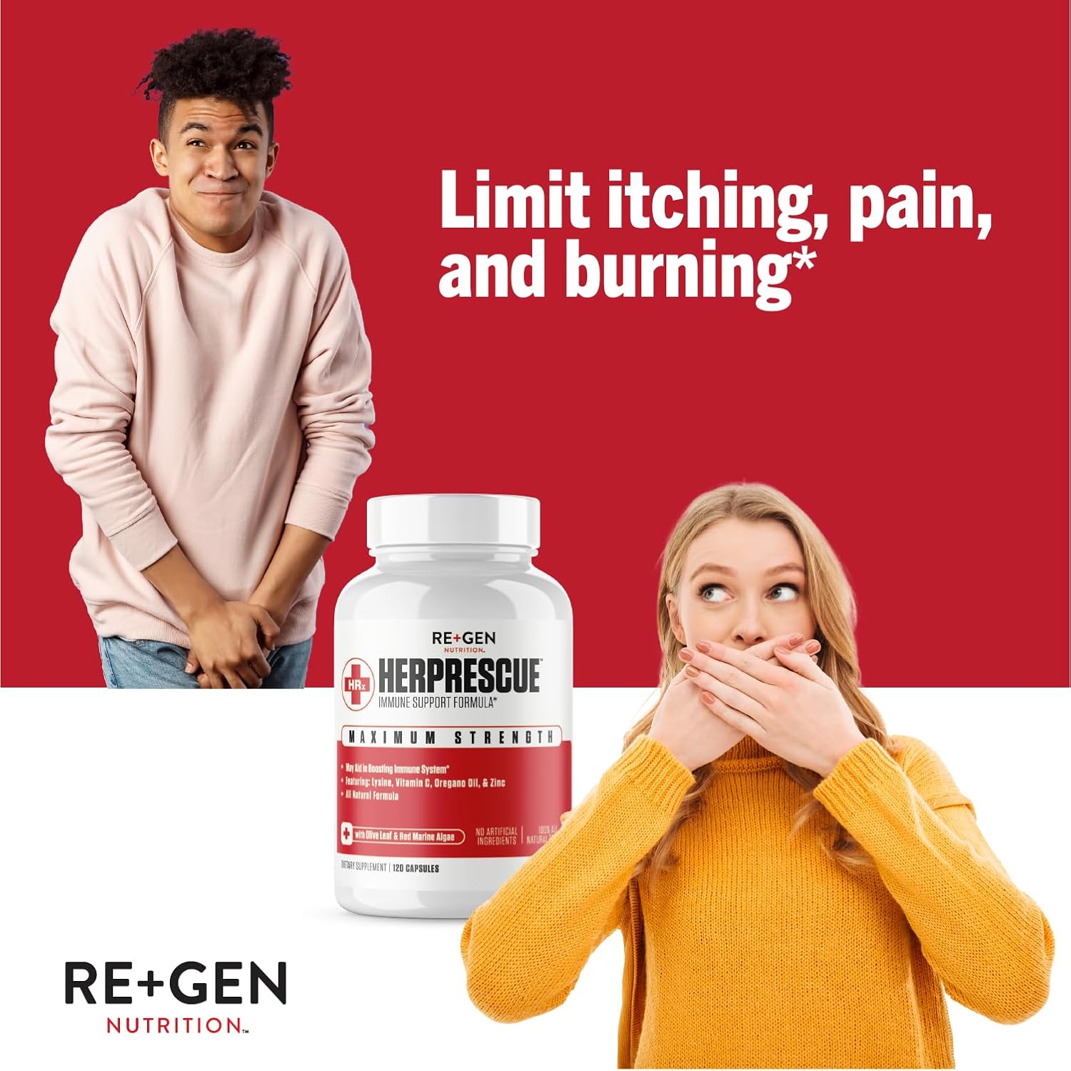 HERPRESCUE Suplemento de apoyo para brotes, cuidado del herpes labial para adultos, cápsulas naturales con zinc, vitamina C y L lisina aminoácido