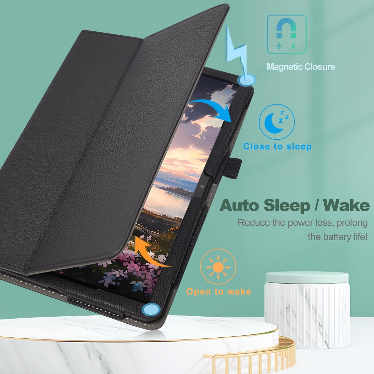 Funda para tablet T-Mobile Revvl Tab 5G – Funda de piel sintética con soporte para lápices, color negro