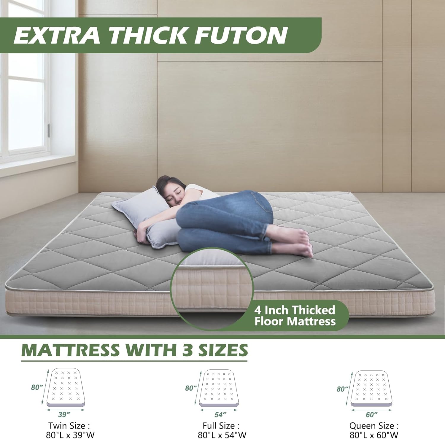 Colchón japonés de suelo futón, cubrecolchón plegable grueso de tatami, colchón enrollable, tapete plegable para dormir, tumbona transpirable,