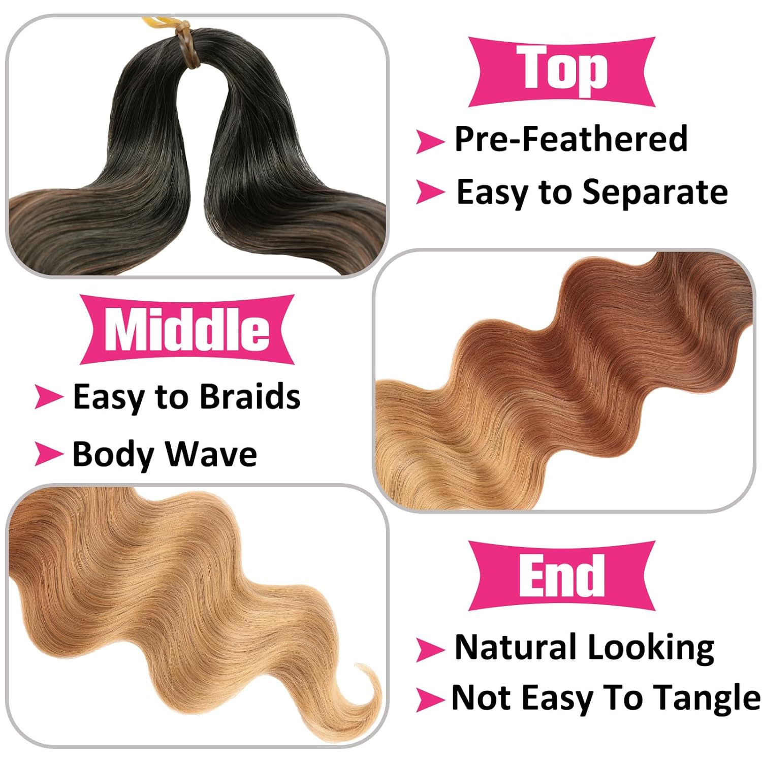 Unionbeauty – Paquete de 9 paquetes de cabello ondulado ondulado preemplumado para trenzas de caja bohemia, trenzas de ganchillo sintéticas,