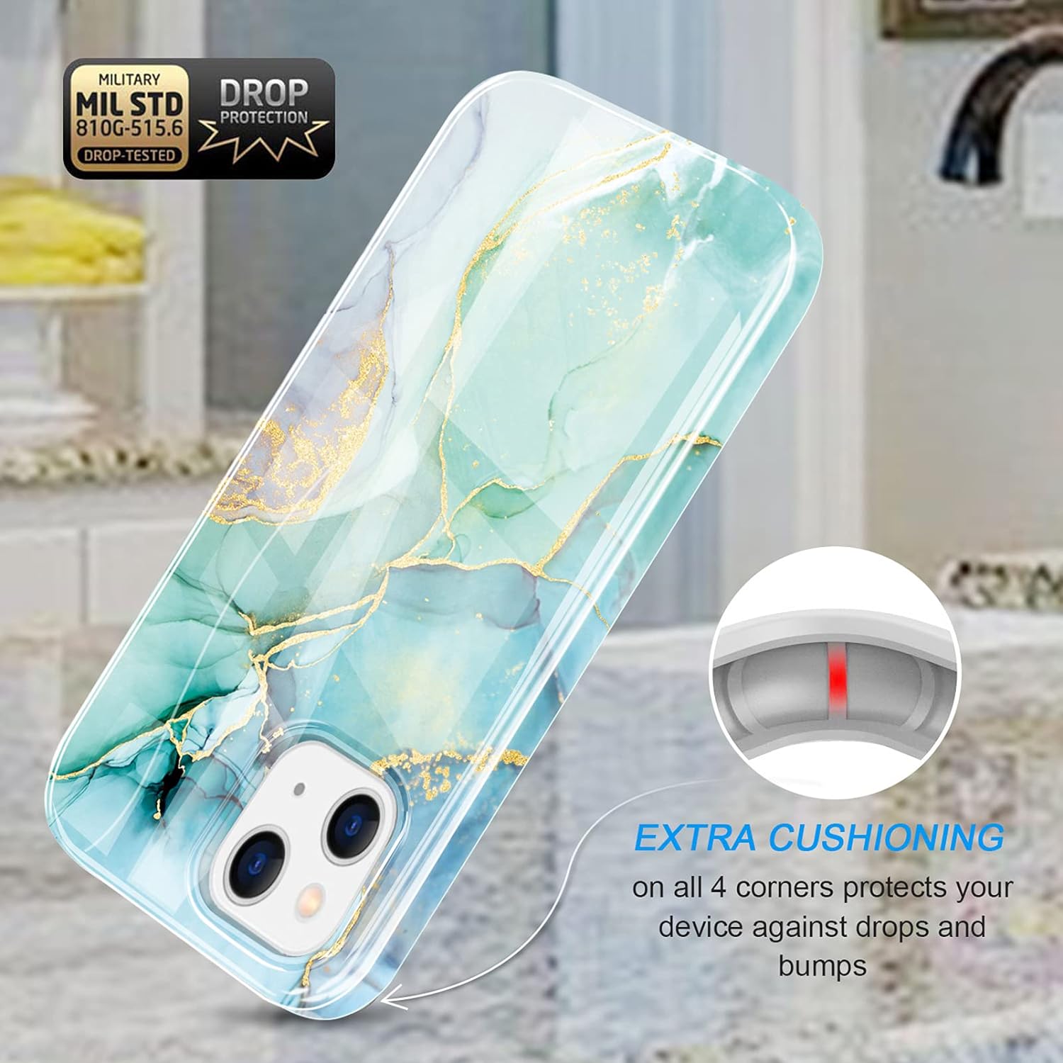 luolnh Funda dorada brillante compatible con iPhone 15 Plus, diseño de mármol, a prueba de golpes, delgada y suave, funda de silicona para iPhone 15