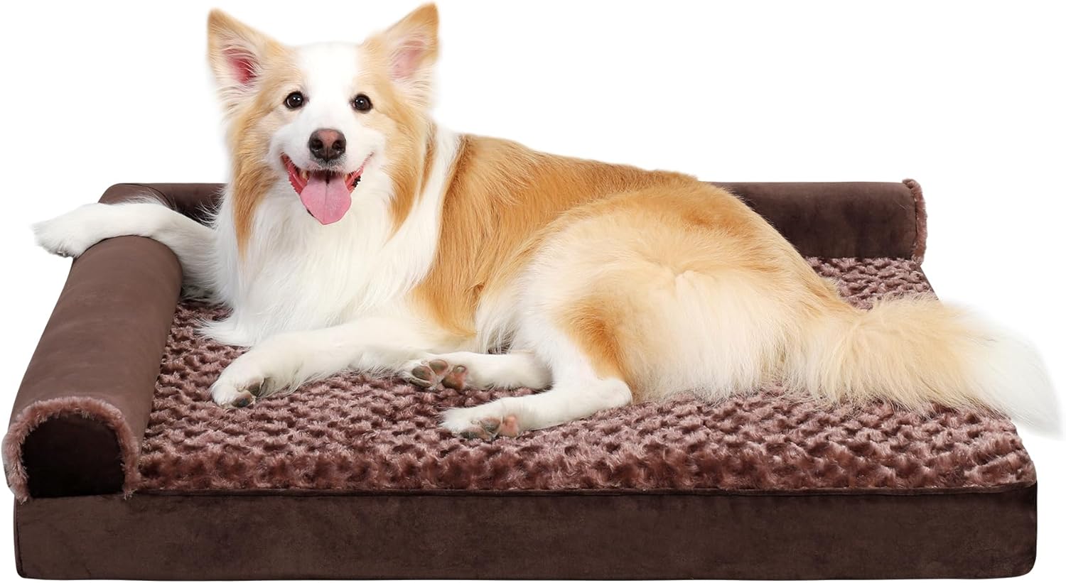 Cama ortopédica para perros de lujo en forma de L de felpa con forro impermeable, sofá para dormir para perros con funda extraíble lavable y parte