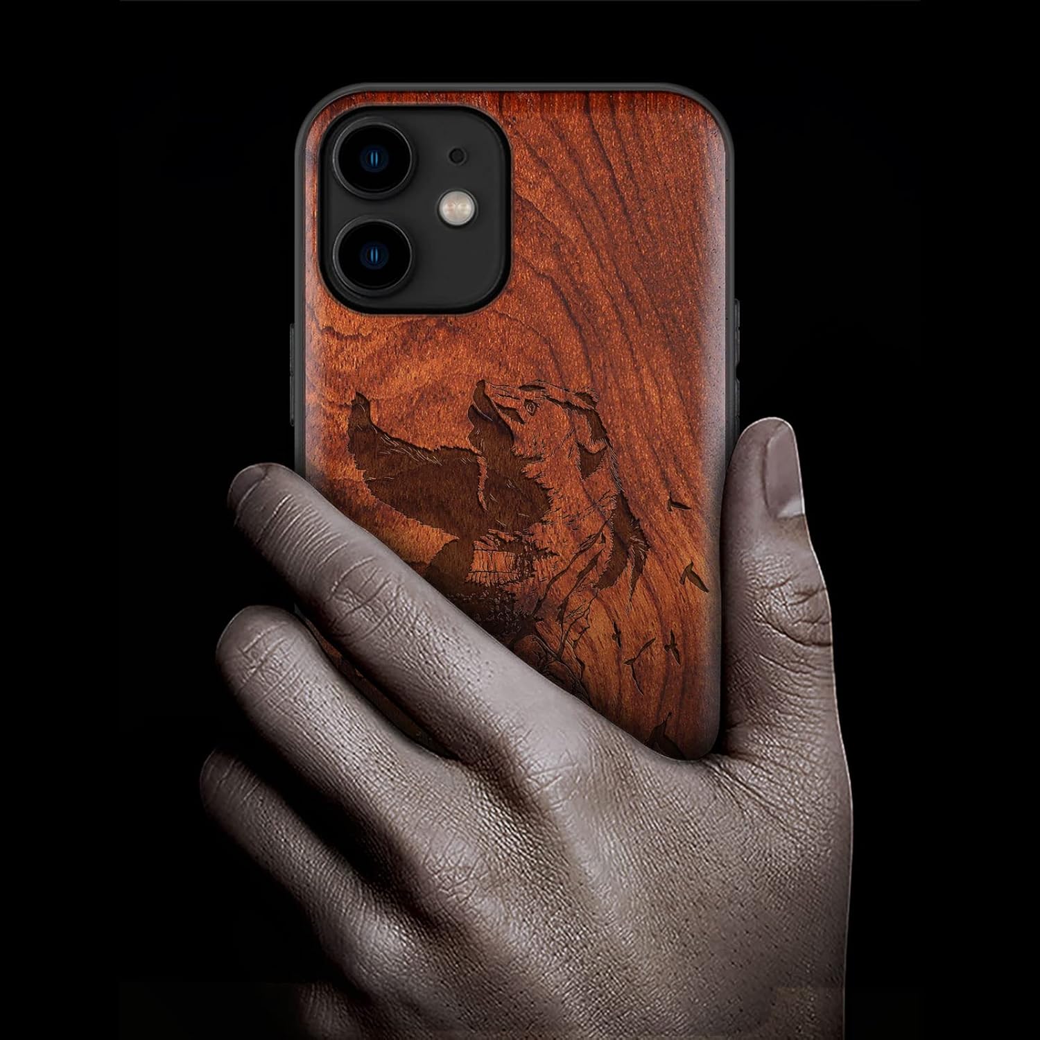 Carveit Funda de madera para iPhone 11 madera natural y TPU suave negro a prueba de golpes, funda protectora única y elegante de madera compatible