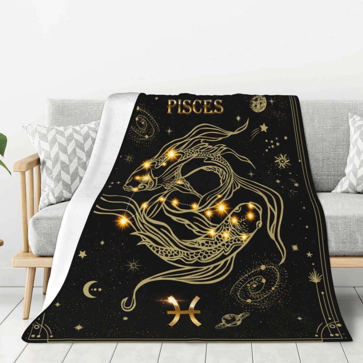 Manta de constelación de Piscis, manta de franela personalizada de 12 horóscopos, suave y acogedora, manta de franela personalizada de 50 x 40
