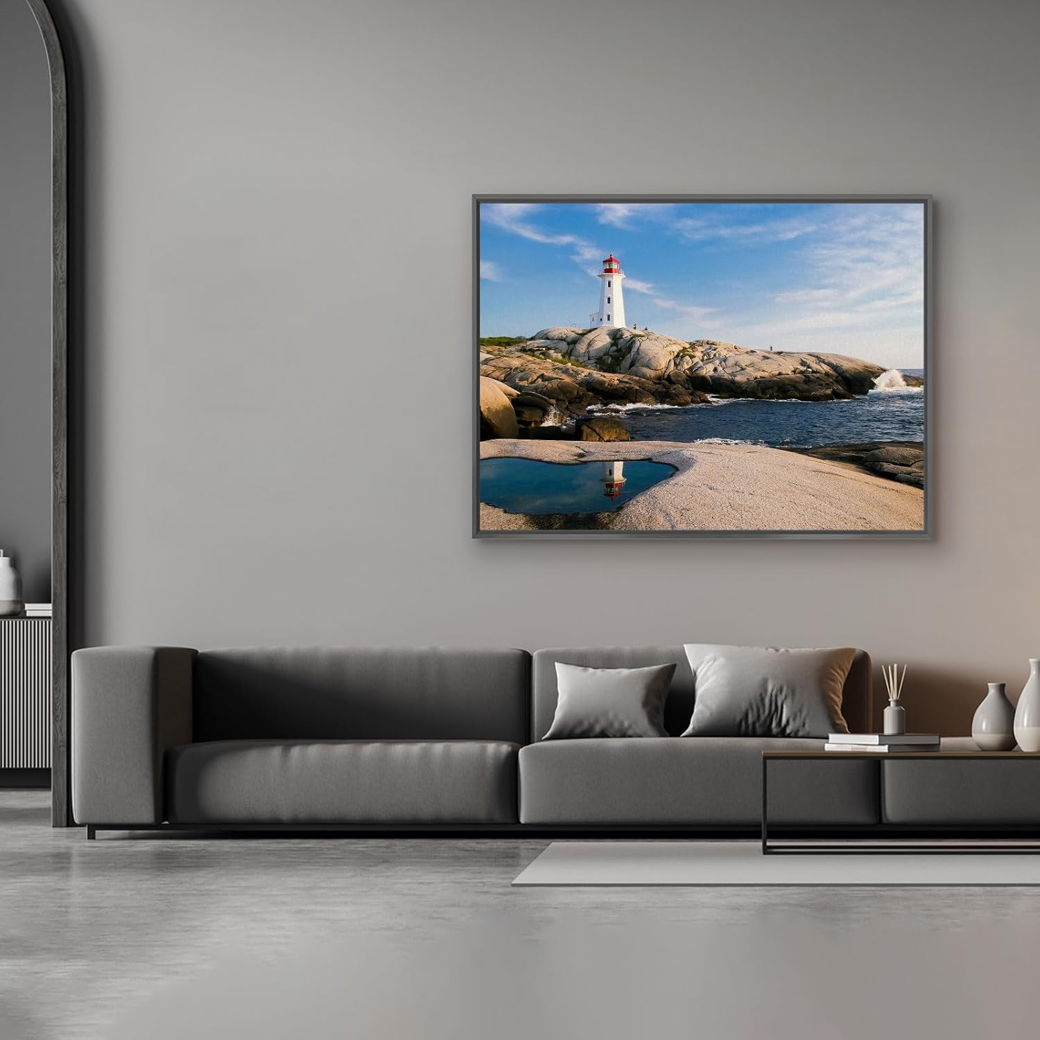 RAREVAY Decoración de playa, faro, arte de pared, decoración de gaviota, impresiones en lienzo de aves marinas, pinturas de veleros, cuadros de