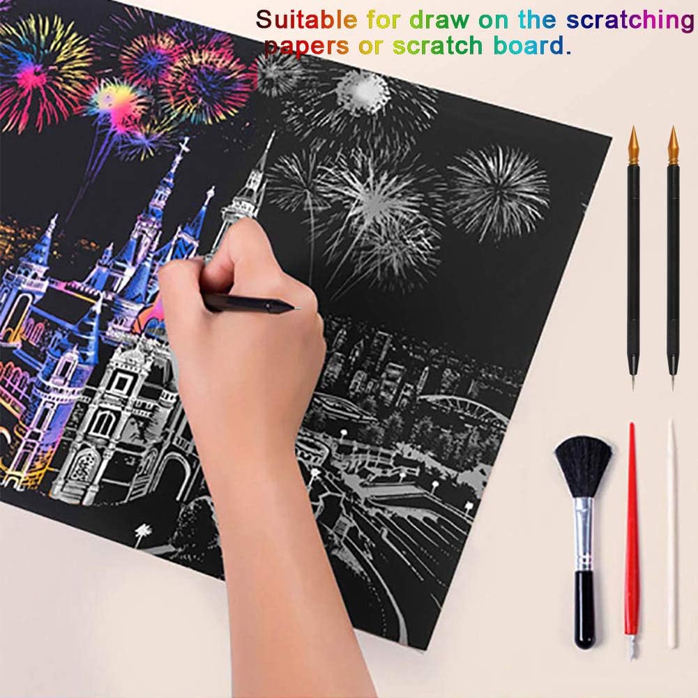 Herramientas para rascar, lápiz de color para rascar, doble punta para colorear para arañazos, juego de arte de papel para adultos y niños, pintura