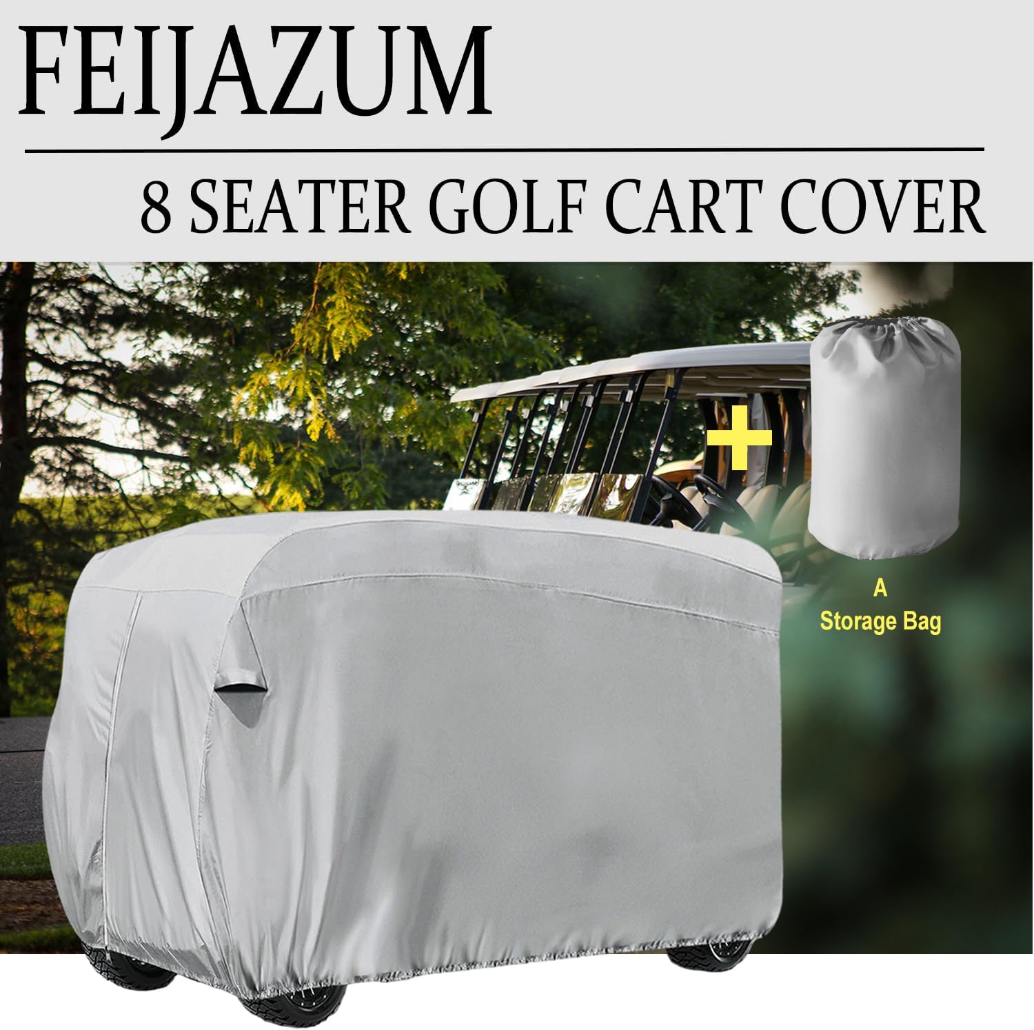 FEIJAZUM Funda impermeable para carrito de golf de 8 plazas, tela Oxford 420D, funda de almacenamiento extra grande para carrito de golf Club Car,