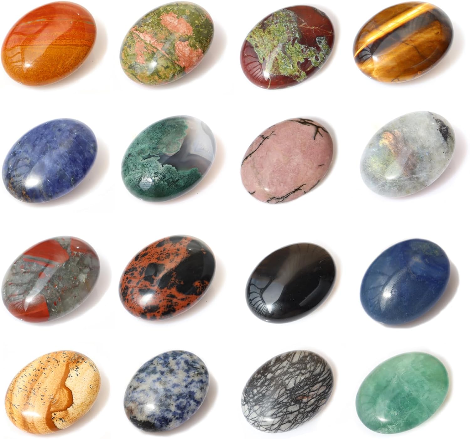Mezcla de piedras de palma ovaladas de 1.7 pulgadas, 6 piezas de cristales curativos tallados a mano, piedra de preocupación para el pulgar para la