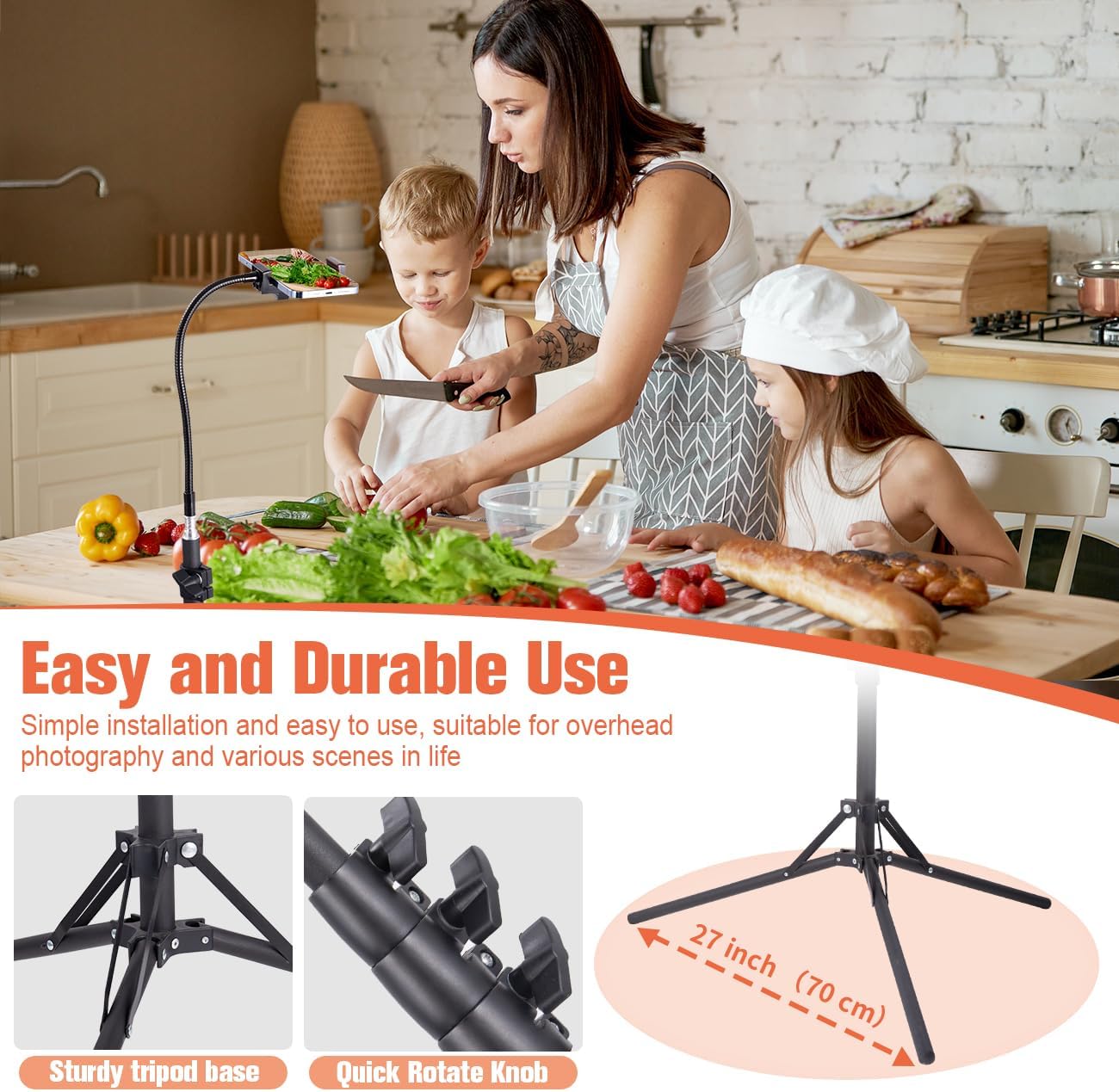 Lusweimi – Soporte de trípode para teléfono celular, de 81 pulgadas de alto, trípode de cuello de cisne ajustable de 360 con soporte para teléfono,