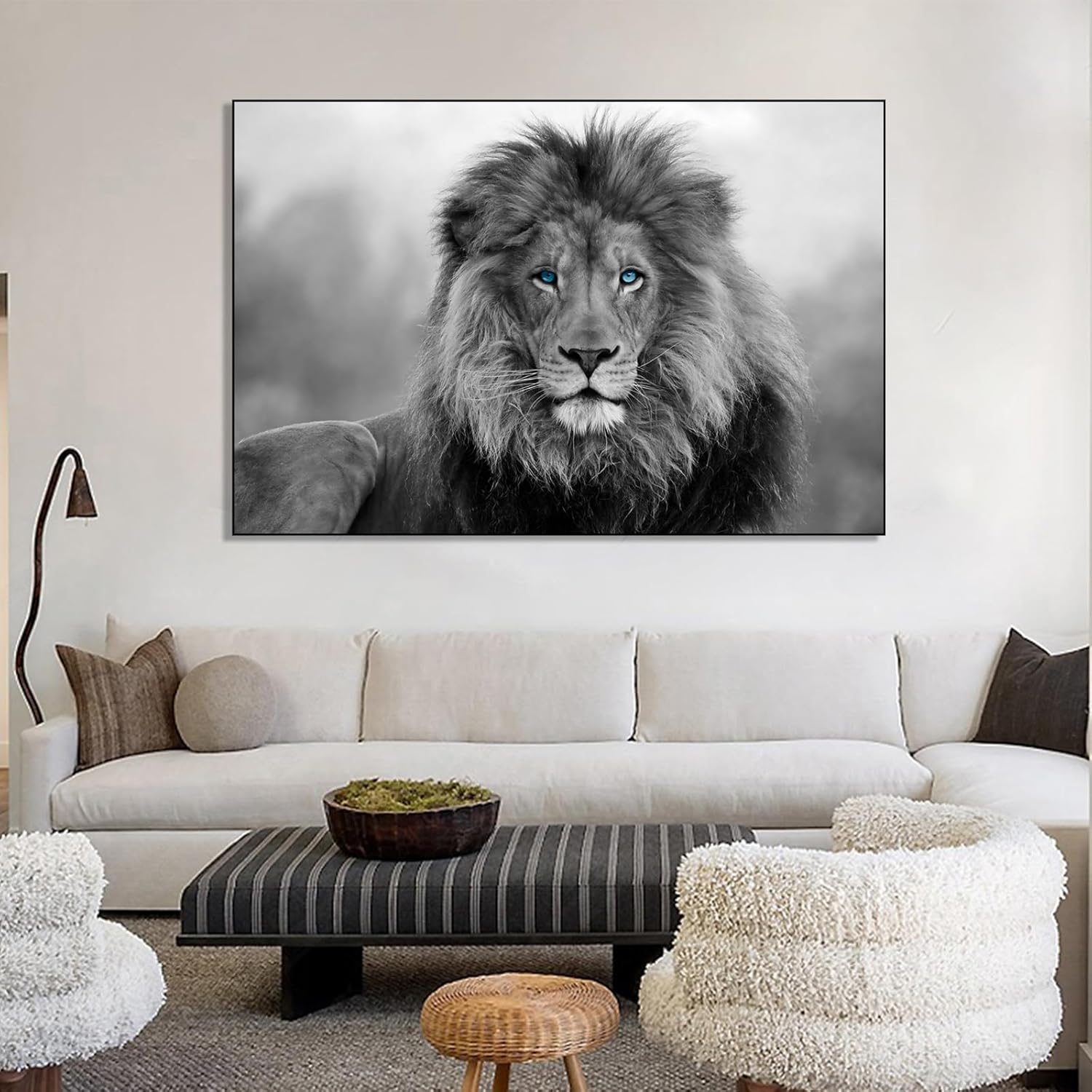 Lienzo decorativo para pared, diseño de león blanco y negro, impresiones de imágenes de animales salvajes, pintura abstracta de león en blanco y
