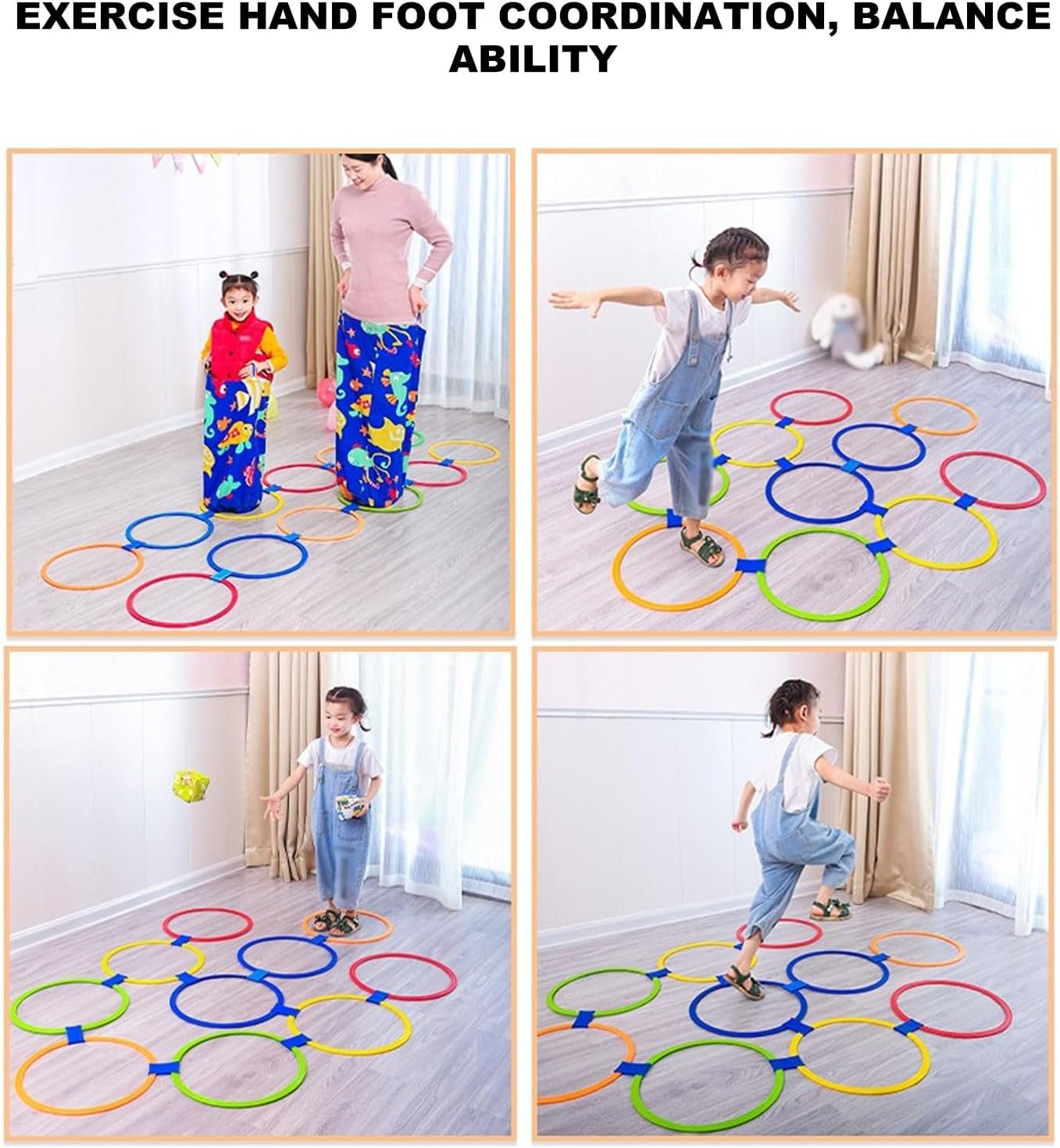 10 círculos de Hopscotch, equipo de entrenamiento de agilidad para niños, círculo de lanzamiento de plástico con conector, adecuado para practicar