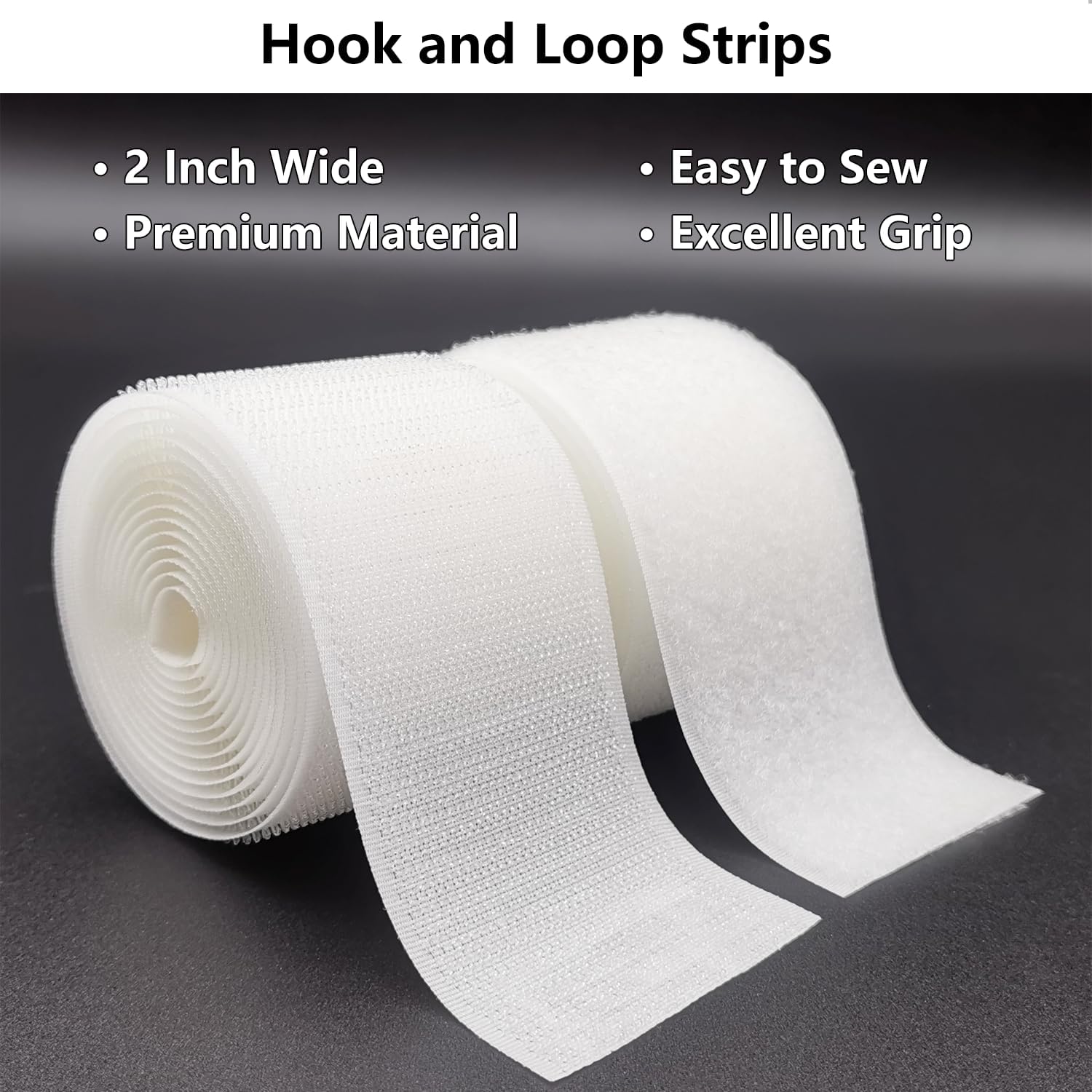 Matenf Tiras de velcro para coser, 2 pulgadas de ancho, fáciles de coser, excelente agarre, no adhesivas, cinta entrelazada, cinta de gancho y bucle