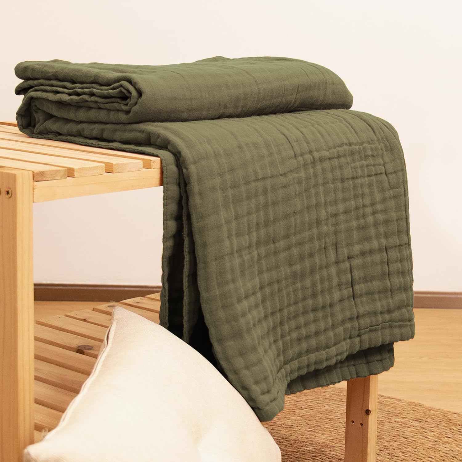 lifein Manta de muselina de algodón, manta verde para sofá, cama, adulto, bebé, manta térmica de algodón de 6 capas, manta ligera y suave