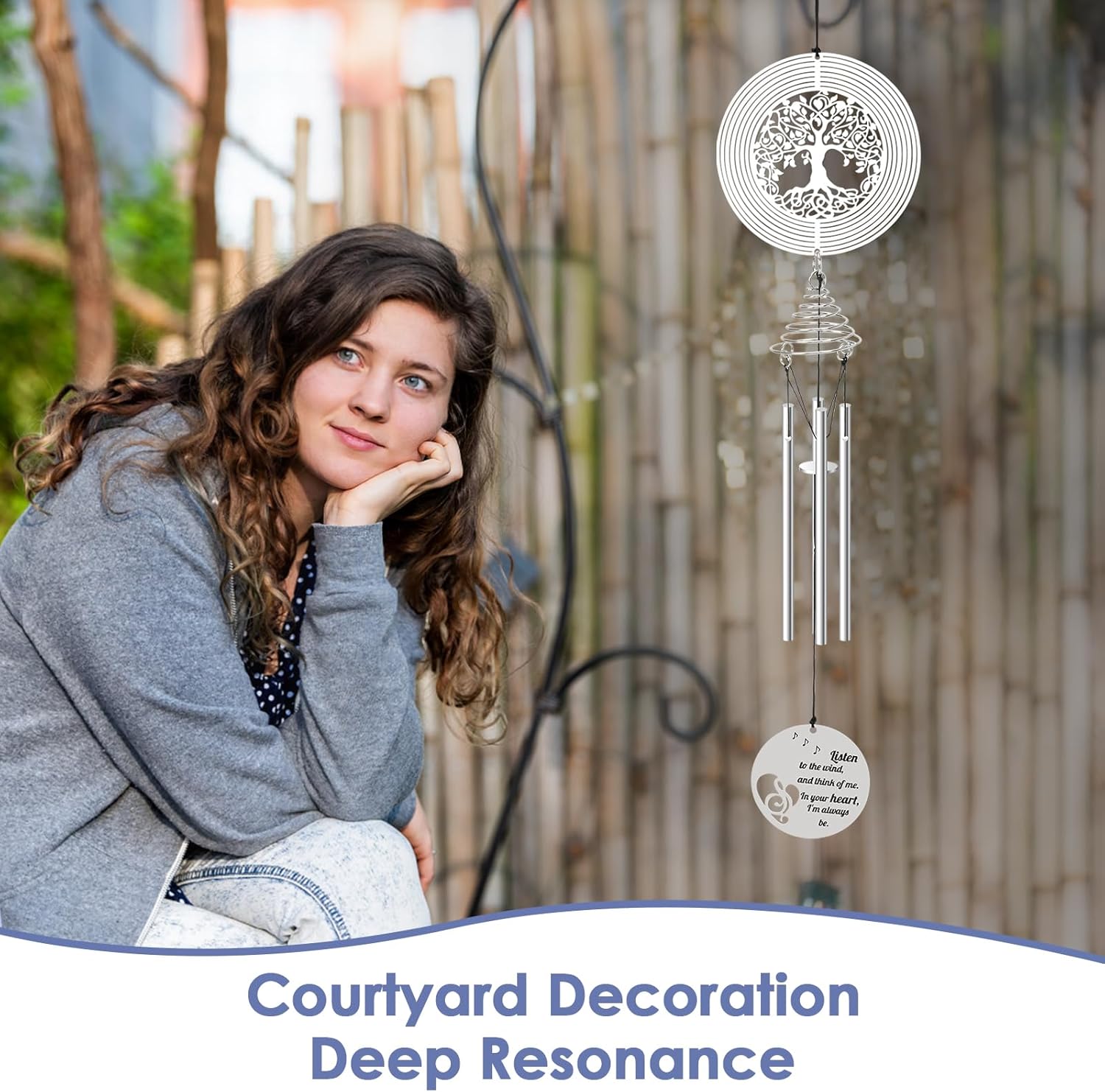 Nicelemon Campanillas de viento conmemorativas para exteriores con árbol de la vida, campanillas de viento de condolencias por pérdida de un ser