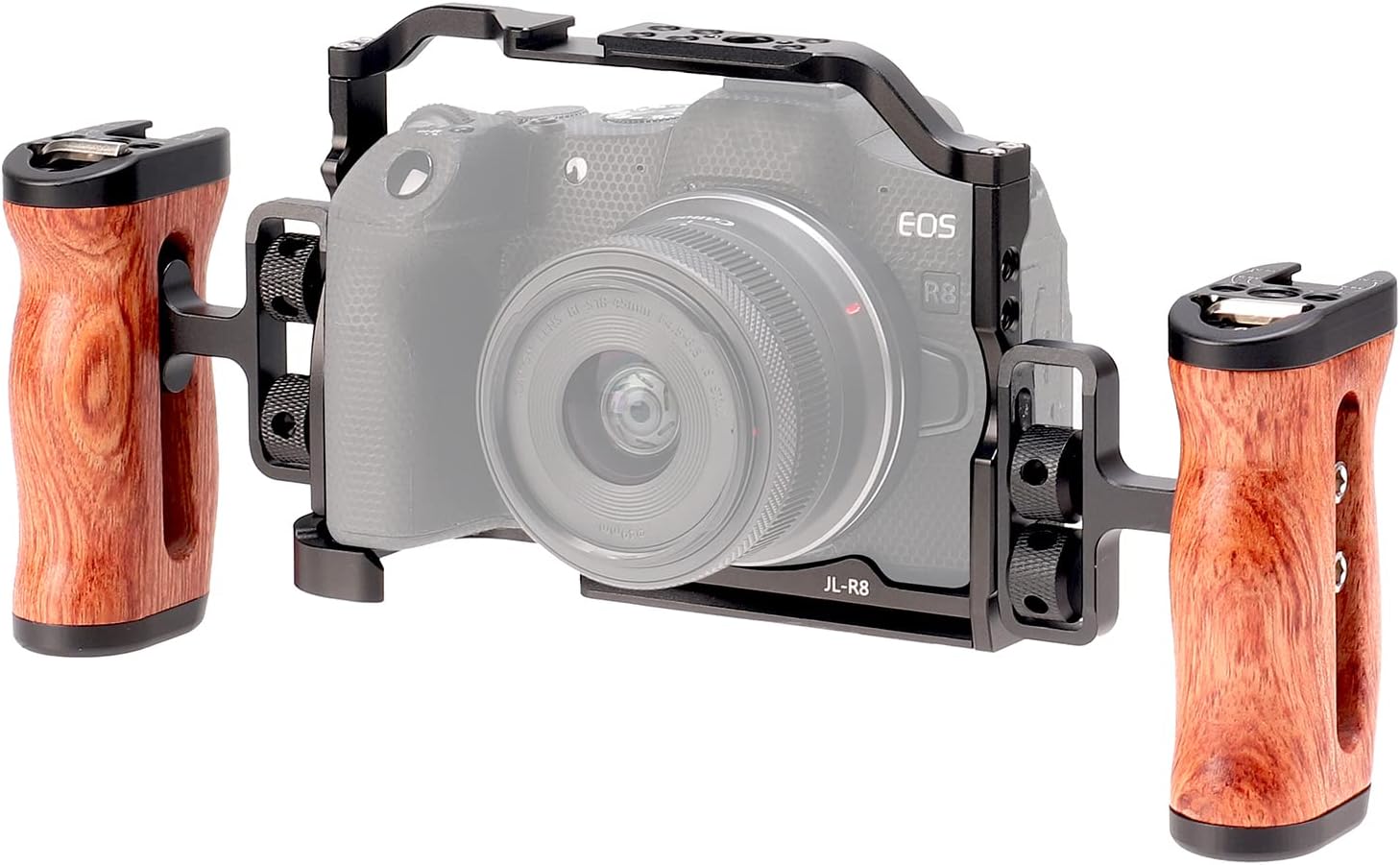 Foto4easy R8 jaula para cámara Canon R8 con placa de liberación rápida para Arca-Swiss, incluye mango de madera lateral universal doble