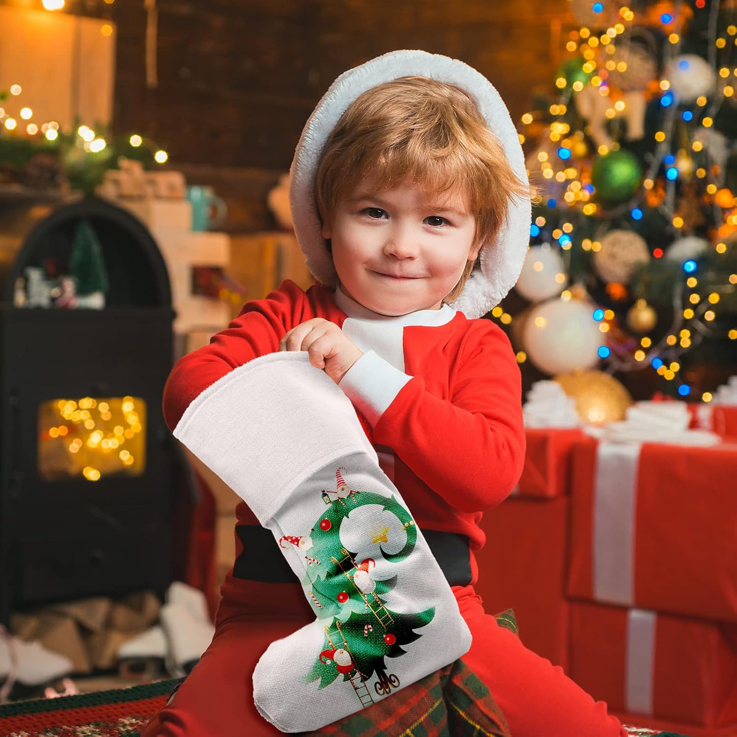Shappy 10 medias de arpillera de sublimación de Navidad, para colgar en la chimenea, lisas, decorativas, para manualidades, decoración de
