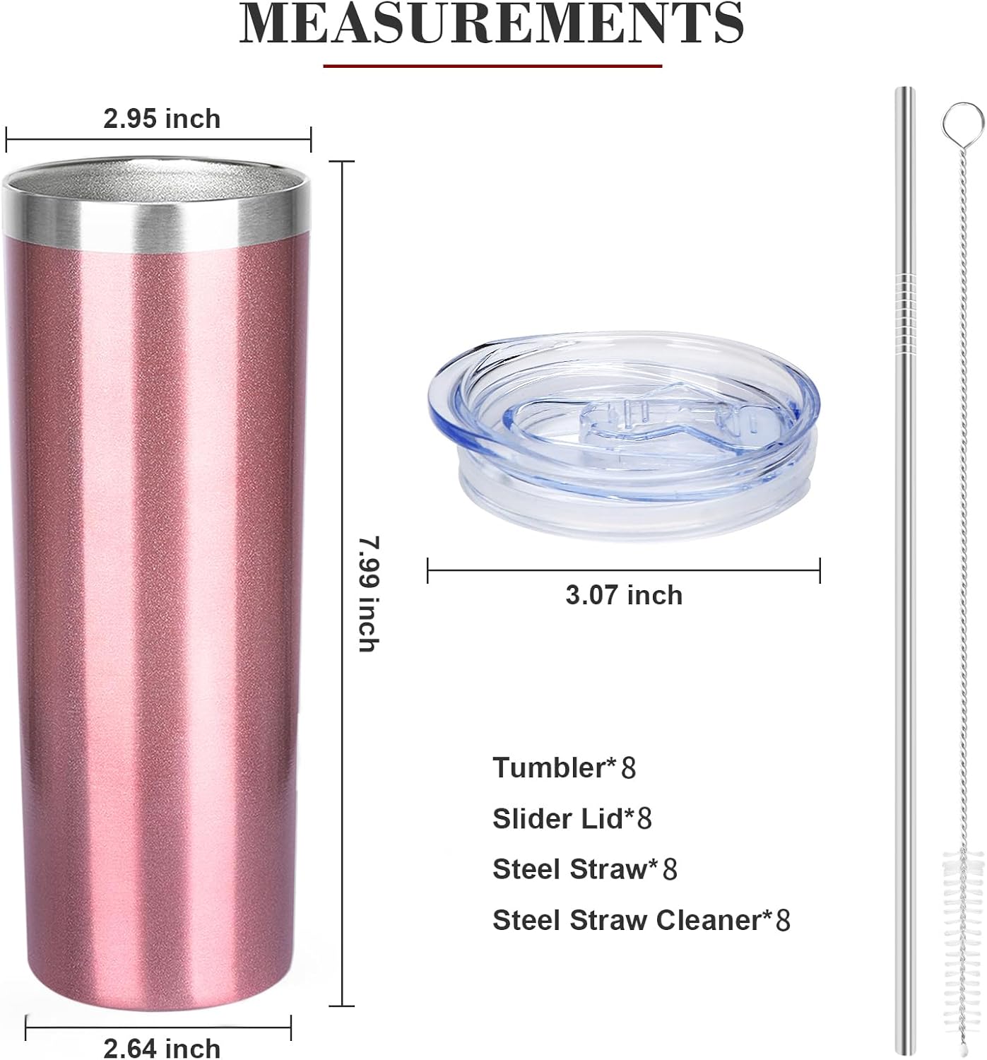 Vaso térmico de acero inoxidable aislado al vacío de doble pared con tapa y popote, para bebidas calientes y frías (oro rosa, 8)