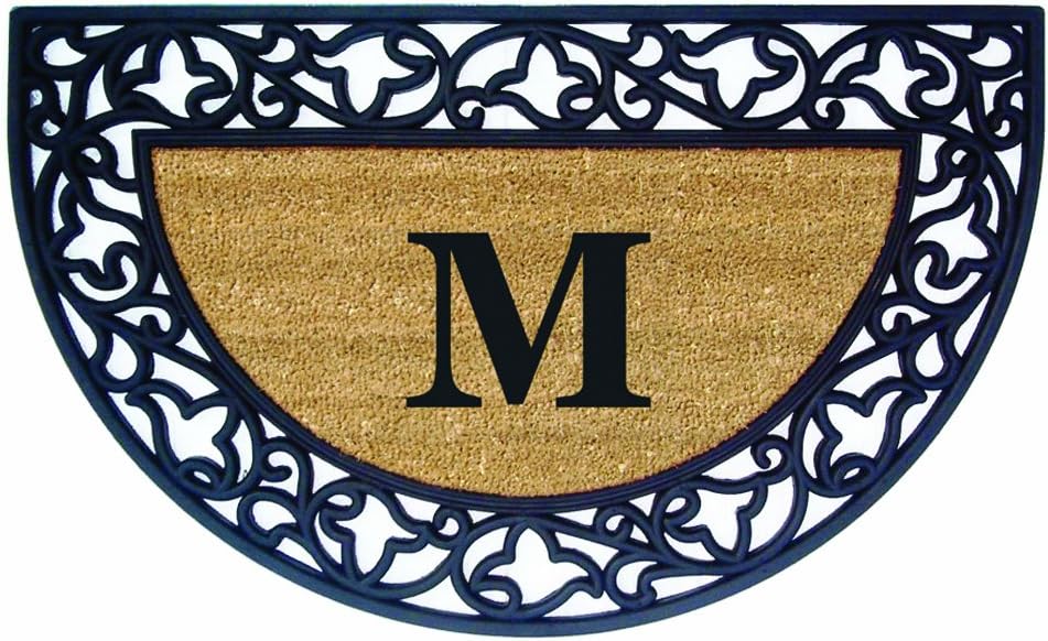Nedia Home Acanthus Border – Felpudo de goma semicircular, 22 x 36 pulgadas, monograma M