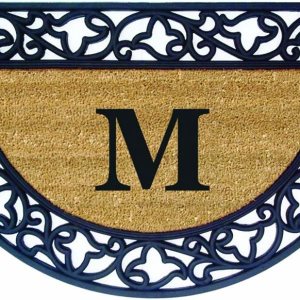 Nedia Home Acanthus Border – Felpudo de goma semicircular, 22 x 36 pulgadas, monograma M Nedia Home Acanthus Border – Felpudo de goma semicircular, 22 x 36 pulgadas, monograma M