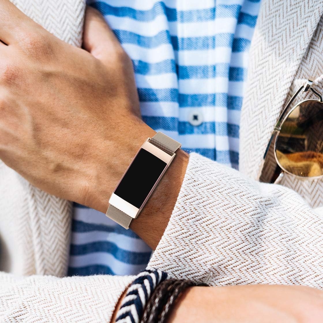 ZWGKKYGYH – Bandas de metal compatibles con Fitbit Charge 4 y Fitbit Charge 3 bandas para mujeres hombres, correa de repuesto magnética de malla de