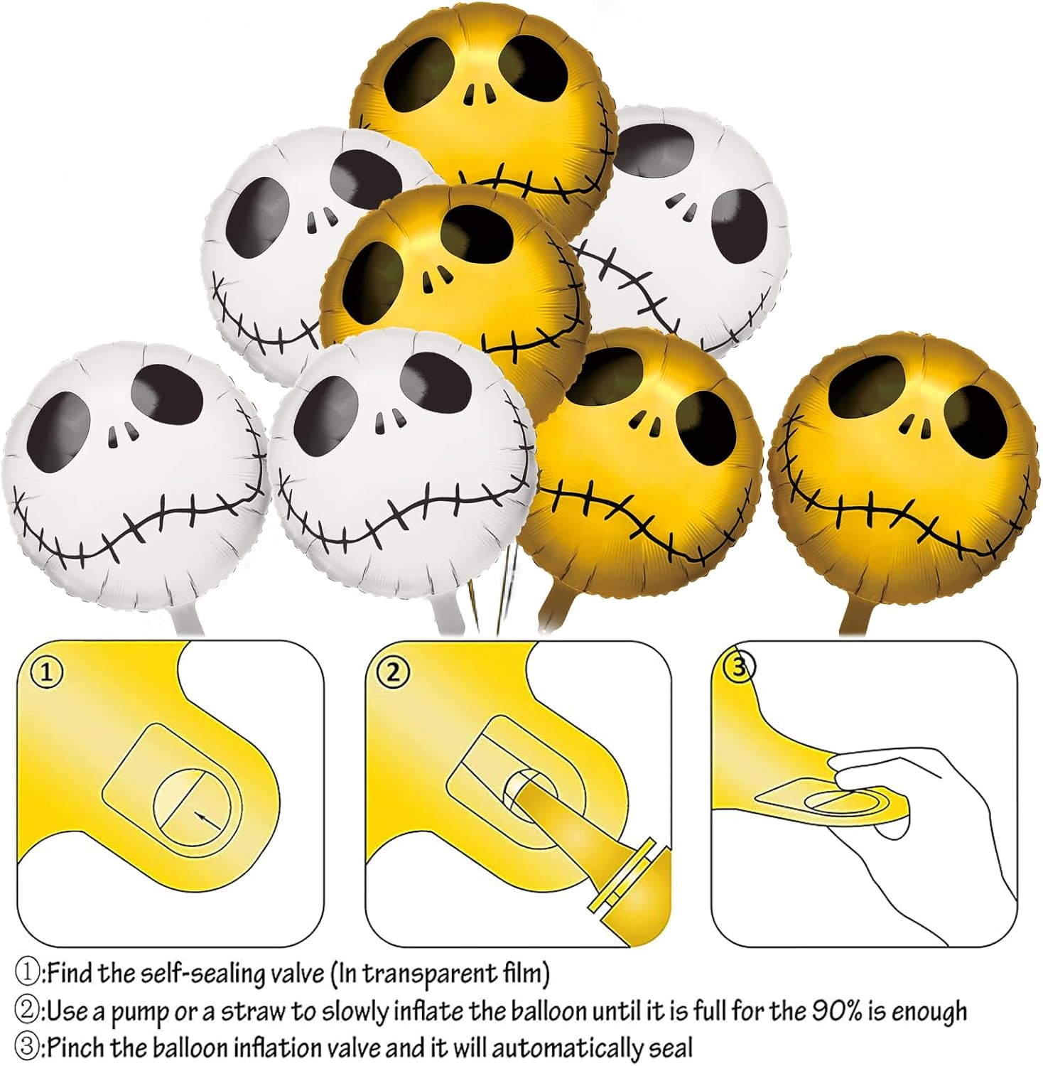 15 globos de esqueleto de Halloween, globos de papel de aluminio, globos de aluminio de Halloween, globo de calavera de Halloween