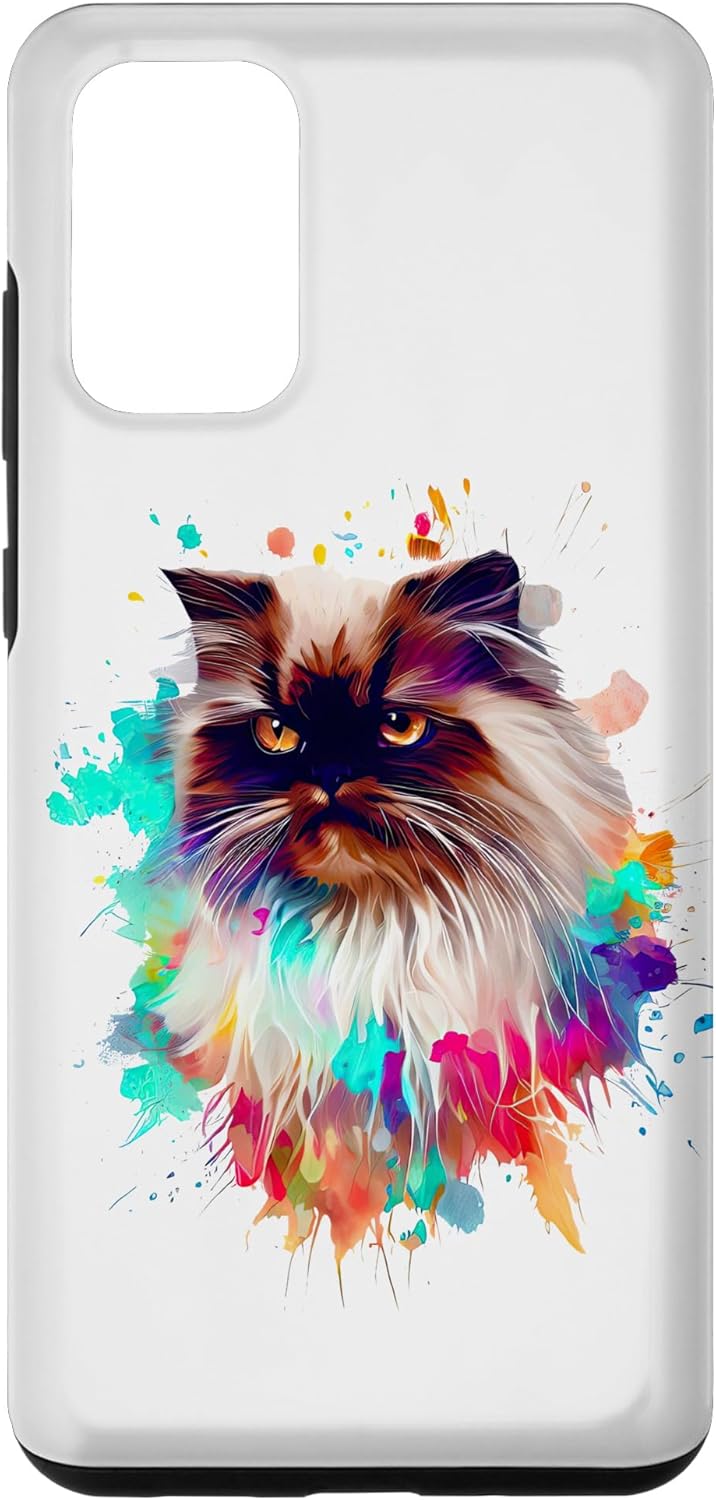 Galaxy S20+ Himalayan cat Colorful Splash Paint, arte abstracto gato caso