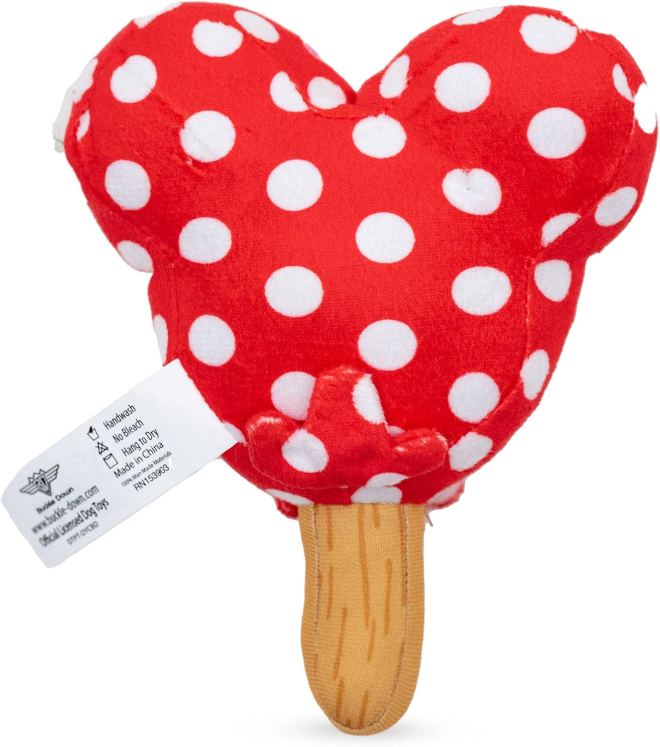 Buckle-Down Juguete para perros de Disney, helado de Minnie Mouse con orejas y lazo rojo para mascotas, peluche
