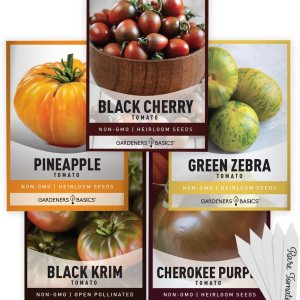 Gardeners Basics, 5 semillas de tomate raras para plantar, paquete variado de semillas de tomate reliquia, púrpura Cherokee, Krim negro, piña, cebra Gardeners Basics, 5 semillas de tomate raras para plantar, paquete variado de semillas de tomate reliquia, púrpura Cherokee, Krim negro, piña, cebra