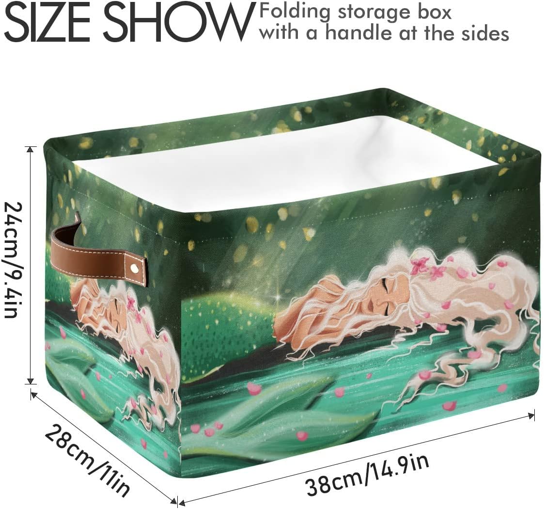 Cesta de almacenamiento rectangular de sirena con asas de cuero, organizador para autos