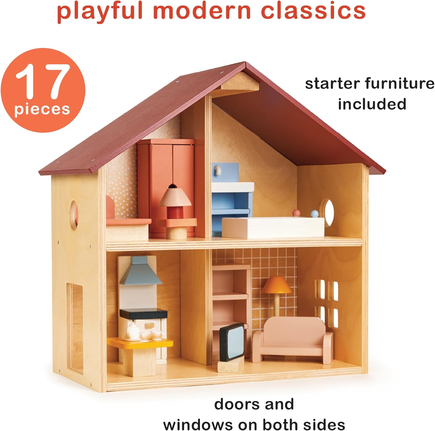 Casa de muñecas de madera totalmente amueblada, casa de muñecas compacta para niños pequeños con diseño abierto, gran regalo para niños pequeños que