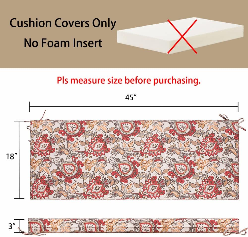 Funda de cojín para banco de patio, 45 x 18 x 3 pulgadas, sin relleno. Funda de repuesto resistente al agua, protección UV, para sofá biplaza con