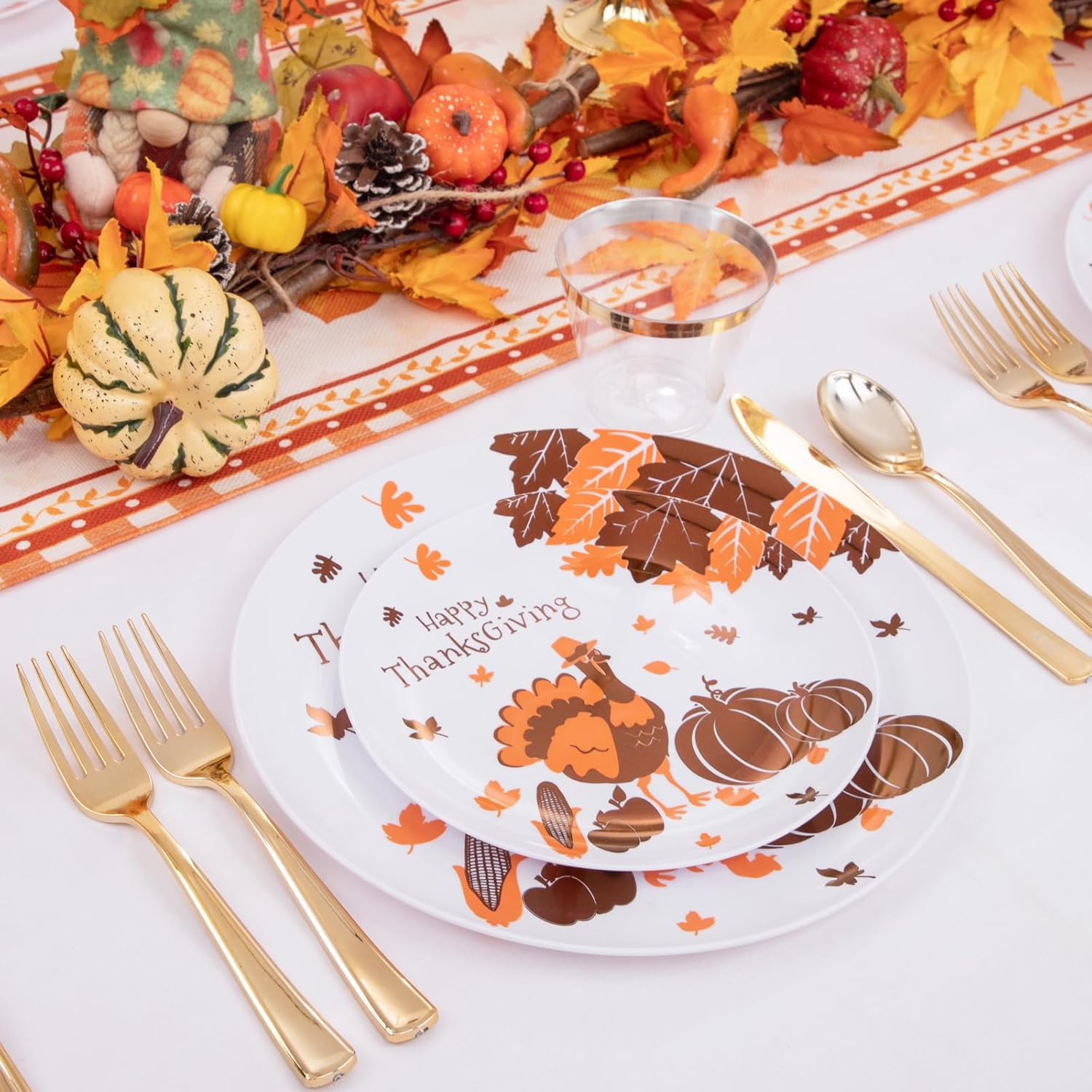 LIYH 150 platos de plástico de Acción de Gracias, platos desechables de pavo para decoración de cosecha de otoño, platos de regalo de amigos, juego