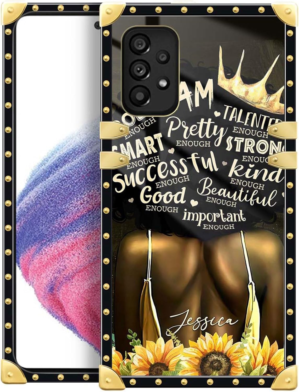 CARLOCA Funda compatible con Samsung Galaxy A53 5G, diseño de girasol, negro, dorado, de lujo, suave TPU duro, a prueba de golpes, protector para