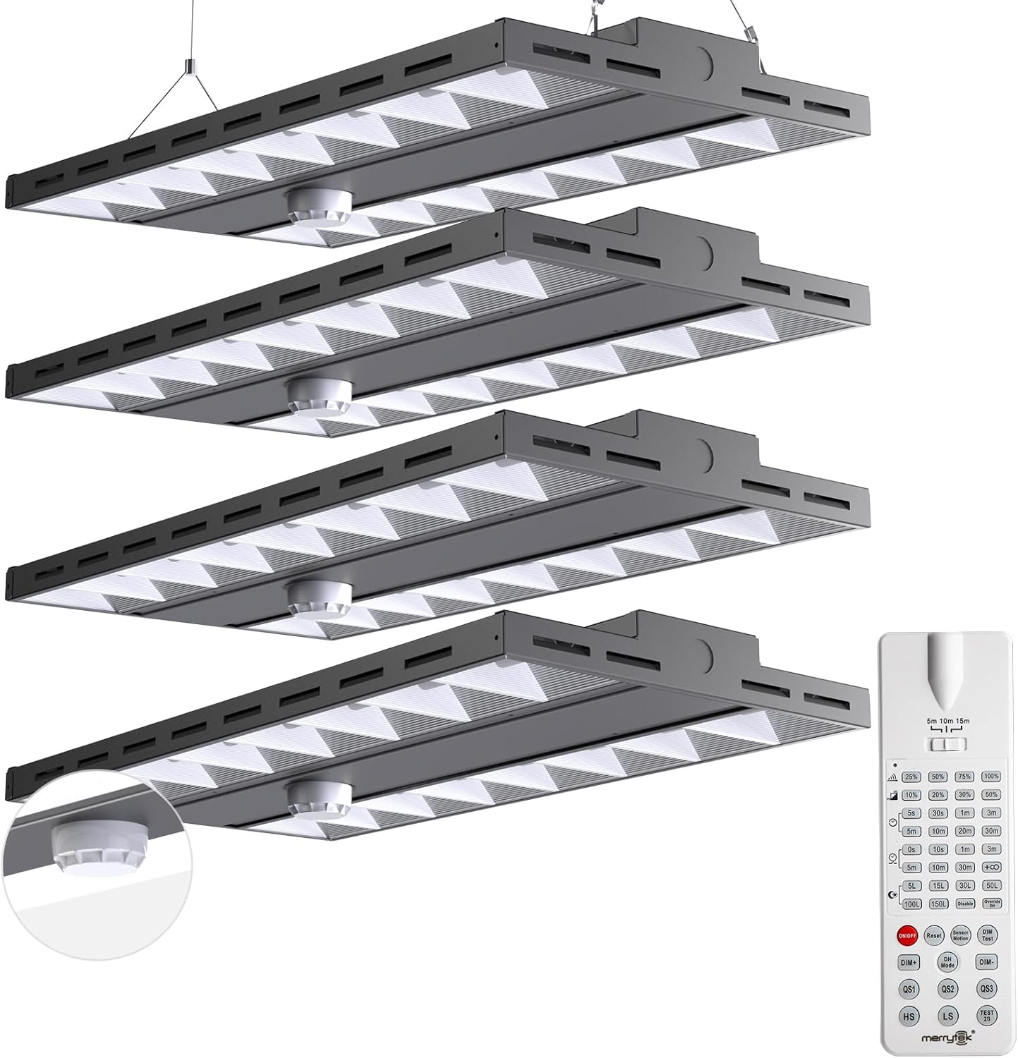 ACOHOOK Luz inteligente (autoajustable) lineal de 2 pies (ahorro de energía) de alta bahía de 2 pies, luz reflectora para rejilla, 4P, color negro