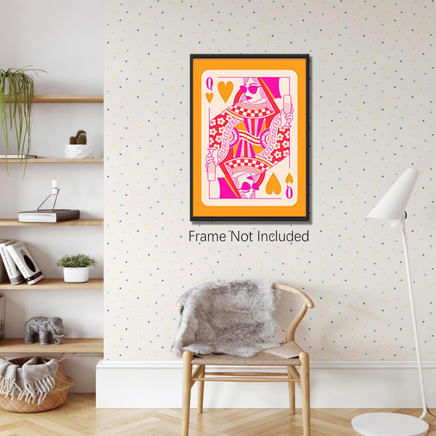 JCFOAS Lienzo moderno retro con diseño de reina de corazones, arte de pared en lienzo rosa y naranja, decoración de habitación, estética, hippie,