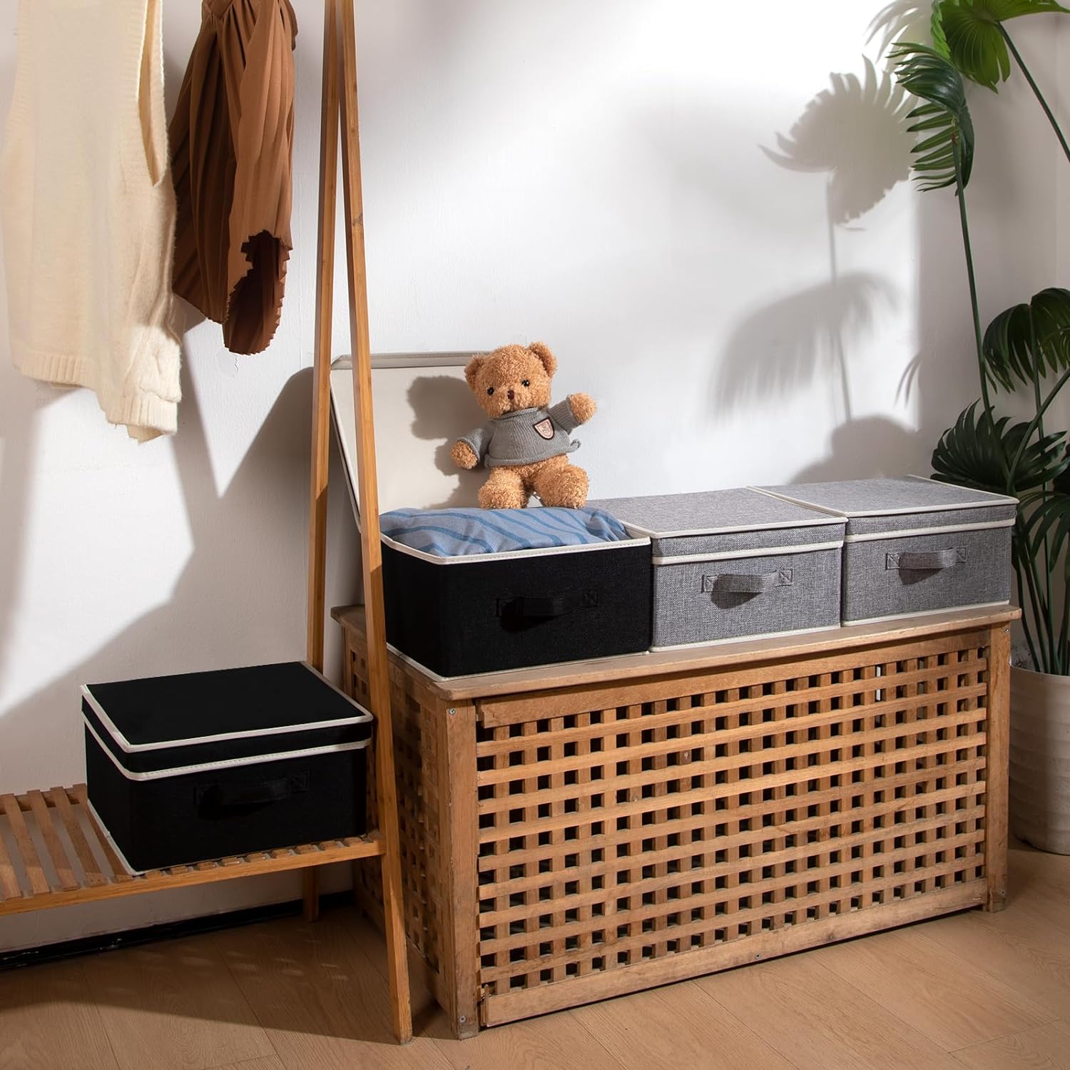 DOMEraax Contenedores de almacenamiento con tapa, caja de almacenamiento de ropa plegable con asa para juguetes, libros, armario, dormitorio, hogar,