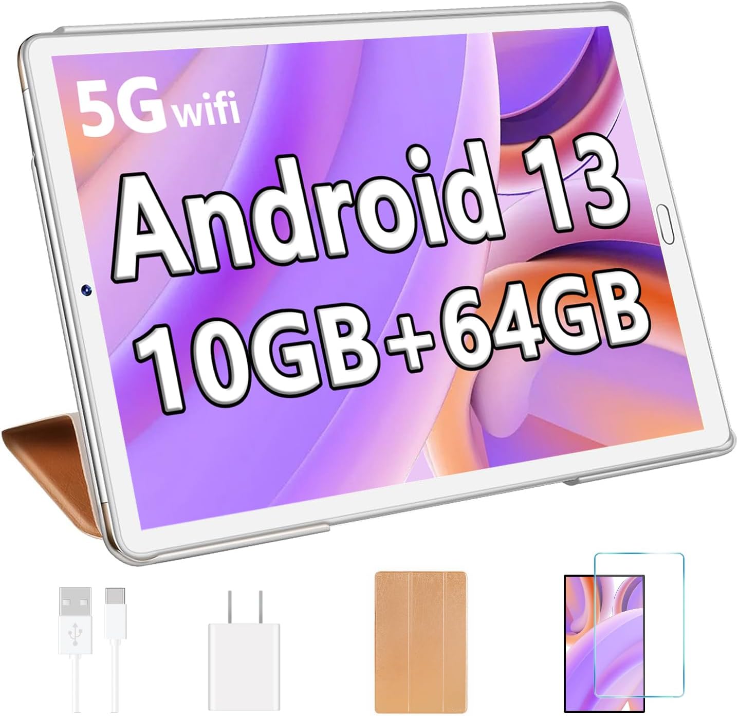 YESTEL Tablet Android 13 de 10.1 pulgadas con procesador Octa-Core, 10 GB de RAM+64 GB de ROM (expandir a 1 TB), cámara dual de 5 MP+8 MP, WiFi,