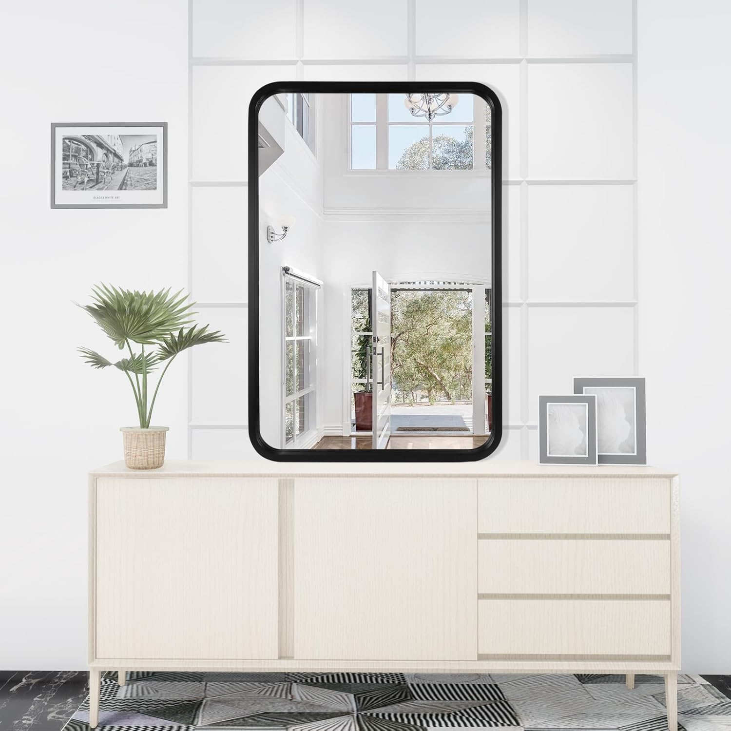 WallBeyond Espejo de madera de 20 x 30 pulgadas para baño, espejo de pared con marco de madera, espejo rectangular montado en la pared para tocador