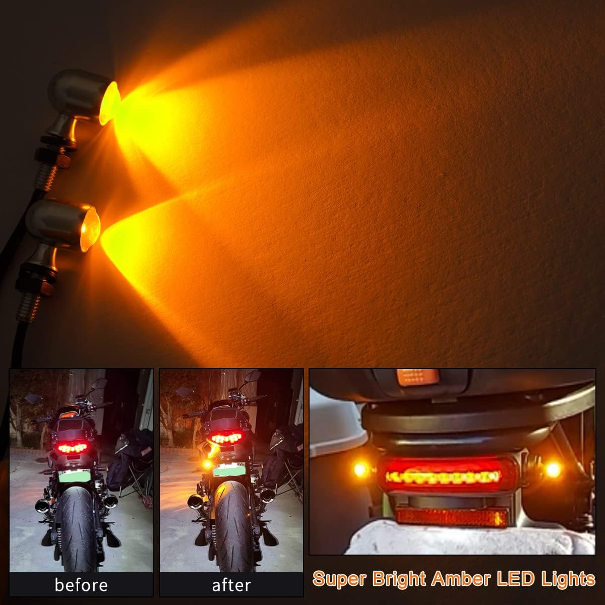 Mini luces LED intermitentes de motocicleta 12V ámbar luces indicadoras M5 Tornillo universal señales de moto Compatible con Harley Honda Kawasaki
