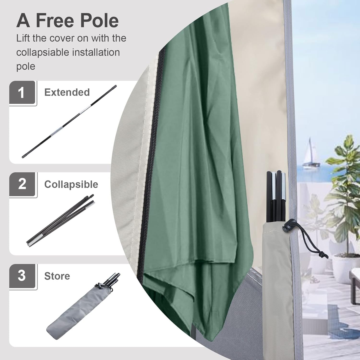 Cubierta impermeable para sombrilla de patio, cubierta de sombrilla para exteriores para sombrilla de 12 a 14 pies con marco de plátano voladizo