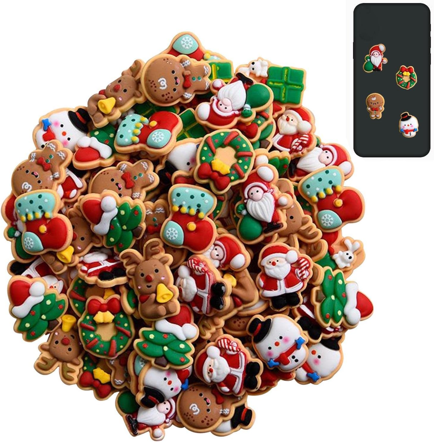 Resina de Navidad  Botones de resina de Navidad con parte trasera plana para manualidades, decoración de álbumes de recortes. Wynott