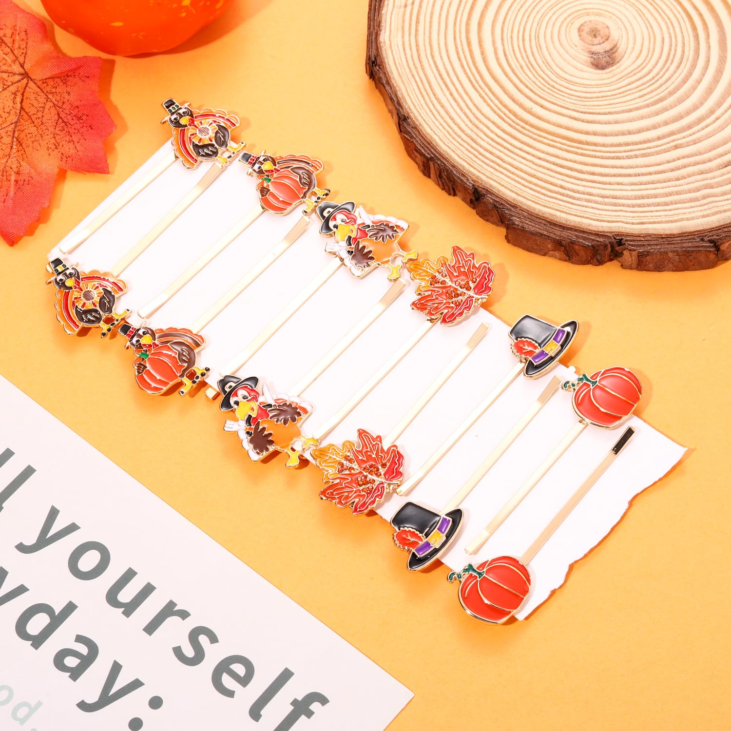 YAHPERN 12 pinzas para el cabello de otoño para mujer, horquillas de Acción de Gracias, cosecha, pavo, hoja de arce, calabaza, horquillas de otoño,