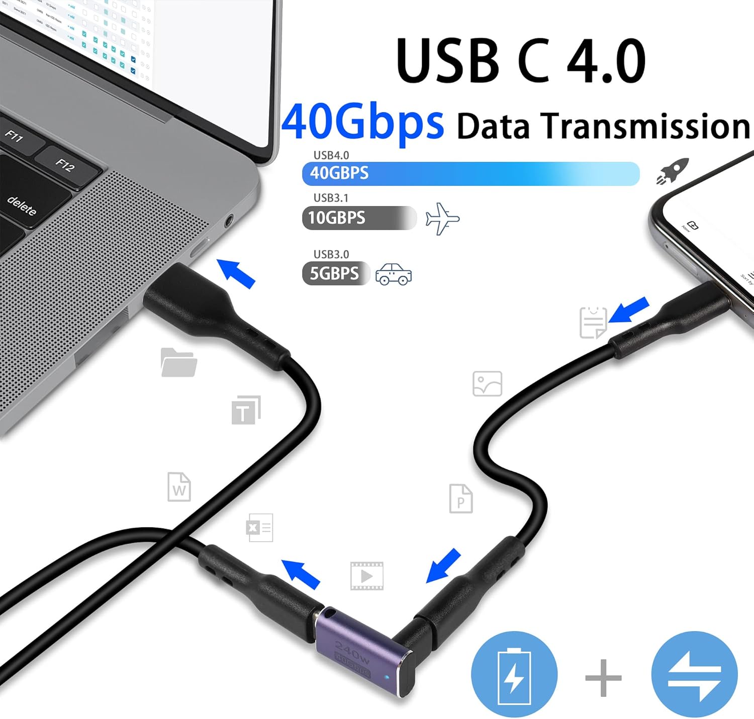 QIANRENON USB4.0 C hembra adaptador de ángulo de 90 grados acoplador 240W 40Gbps tipo C 4.0 hembra a hembra conector de ángulo recto extensor,