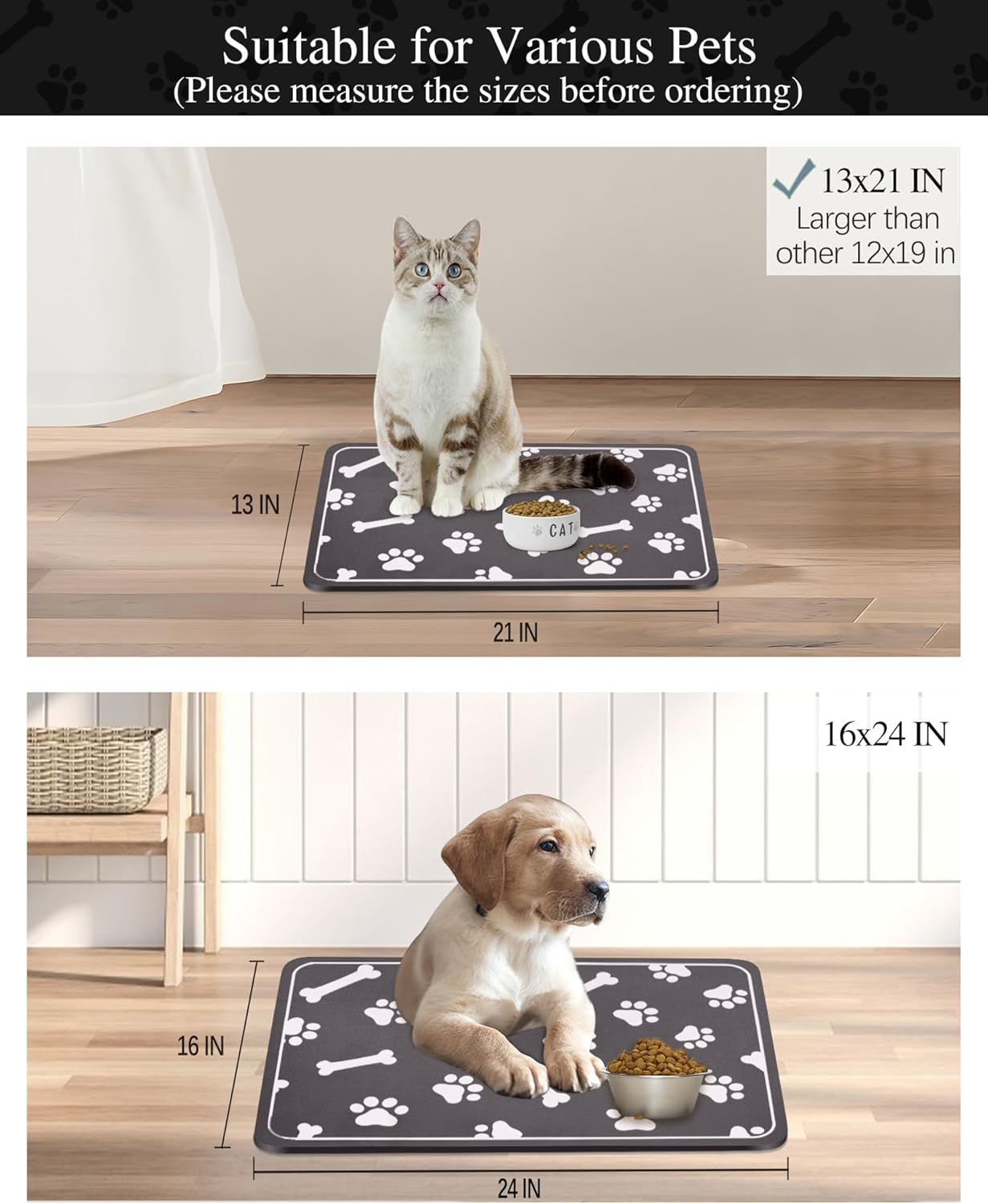 Tapete de absorción rápida para comida de mascotas, fácil de limpiar, para alimentos y agua, no mancha, tapete para proteger el suelo, tapete
