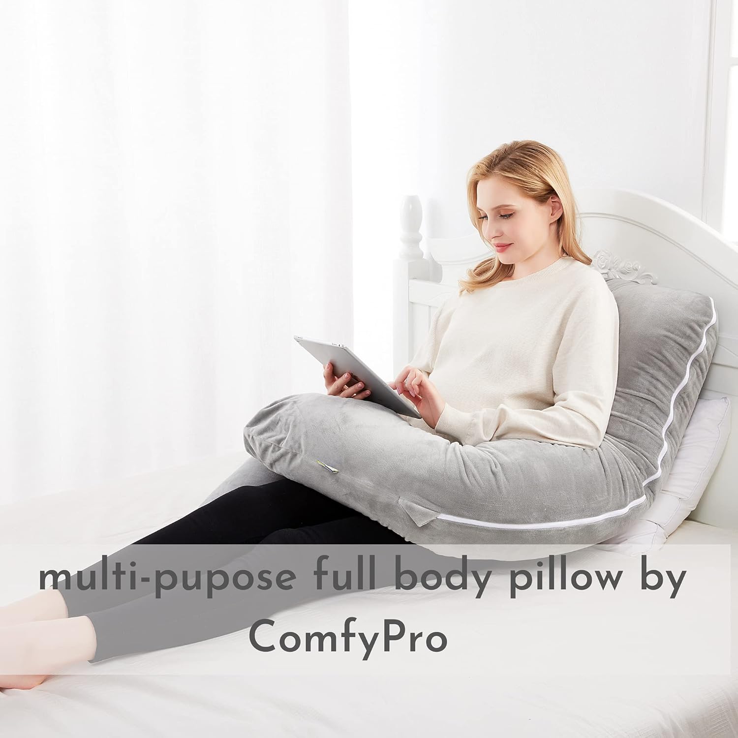 COMFYPRO Almohada de embarazo  Almohada de maternidad transpirable 100% poliéster con funda de terciopelo suave lavable con cremallera  Almohada de