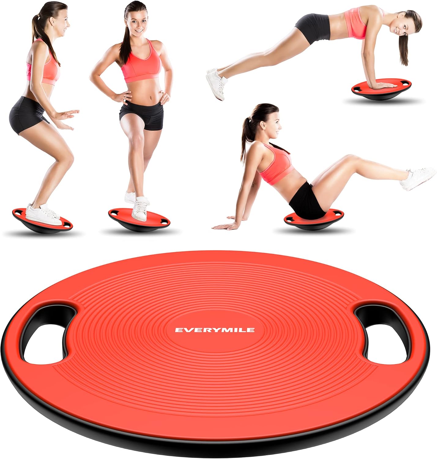 EVERYMILE Wobble Balance Board, Exercise Balance Stability Trainer Portable Balance Board with Handle for Workout Core Trainer Physical Therapy &
