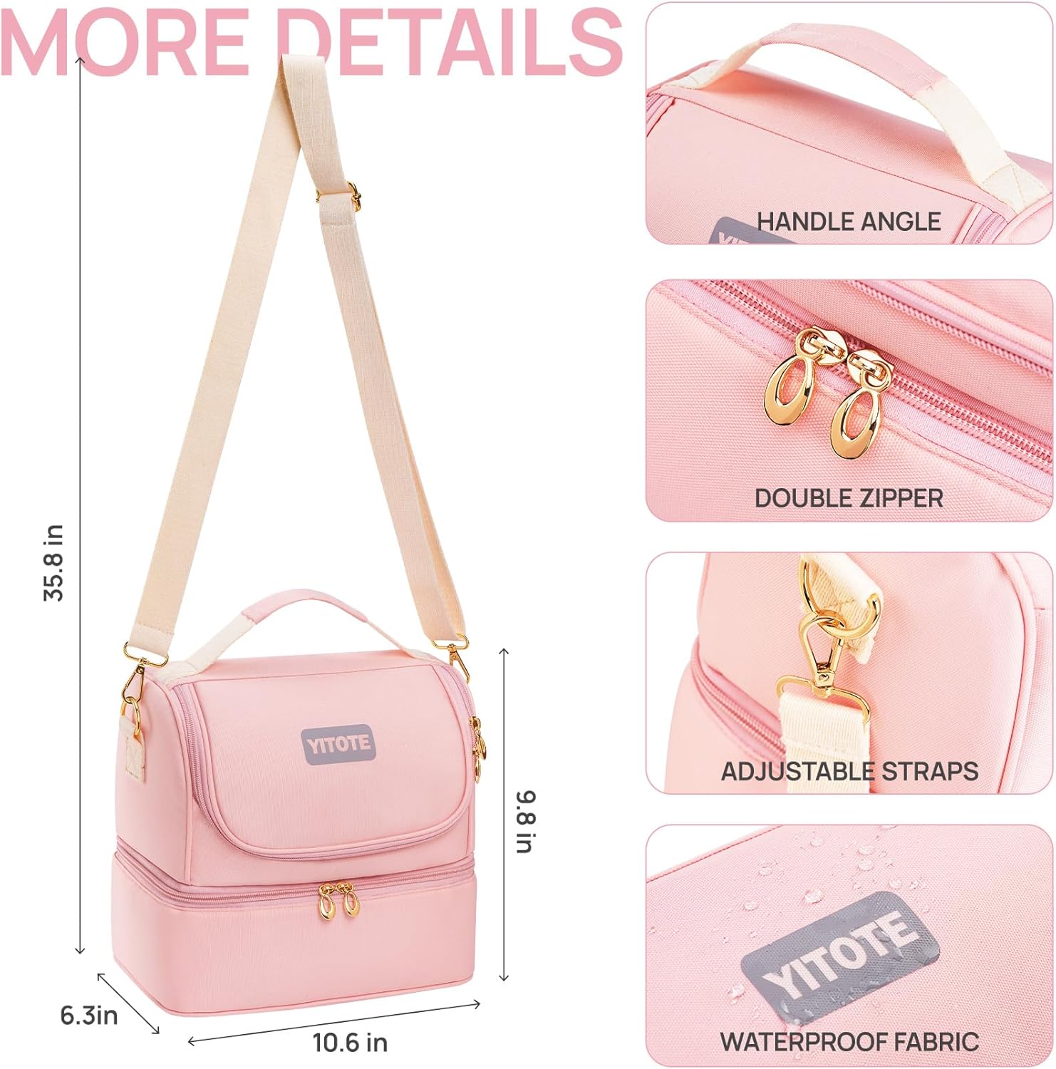 Yitote Lonchera para mujer, lonchera de doble cubierta para mujer, bolsa de almuerzo aislada expandible y a prueba de fugas, ideal para el trabajo,