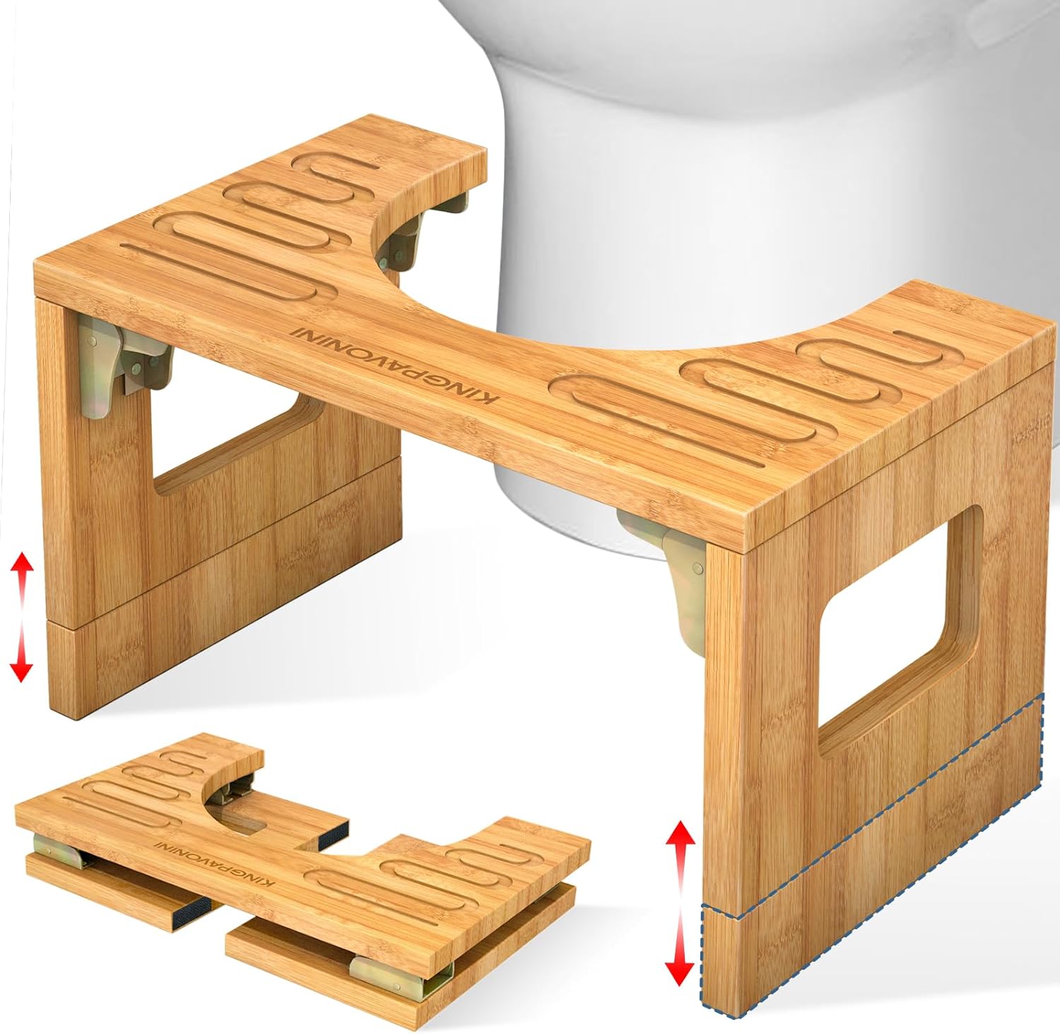 Taburete de inodoro de bambú de 7 pulgadas y 9 pulgadas de altura ajustable, taburete plegable para baño, adultos y niños, taburete para orinal con