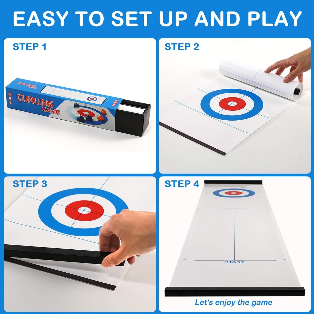 Yobbi – Juego de rizador de mesa para niños, adultos y familia. Divertido juego de deportes en interiores para todos. Viene con 8+2 piedras de rizar